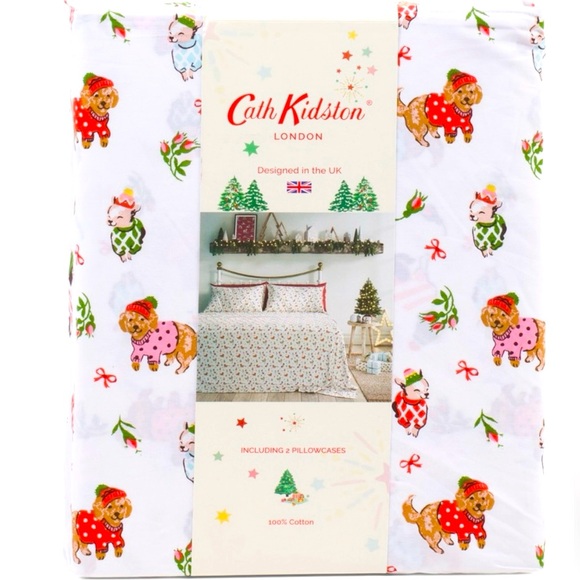 NWT- Cath Kidson “Puppy Love” Holiday Sheet Set- Full Size - Picture 1 of 6